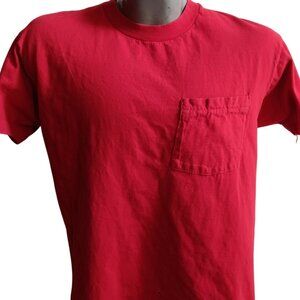 BVD XL Vintage Single Stitch T-shirt 1980s Mens CHERRY RED COTTON POCKET USA